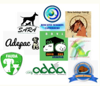 Se pueden observar los logos de diferentes entidades que trabajan en pro del bienestar animal en las Islas.