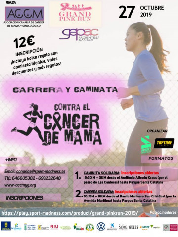 Se puede observar el cartel de la carrera Grand Pink Run en Las Palmas de Gran Canaria